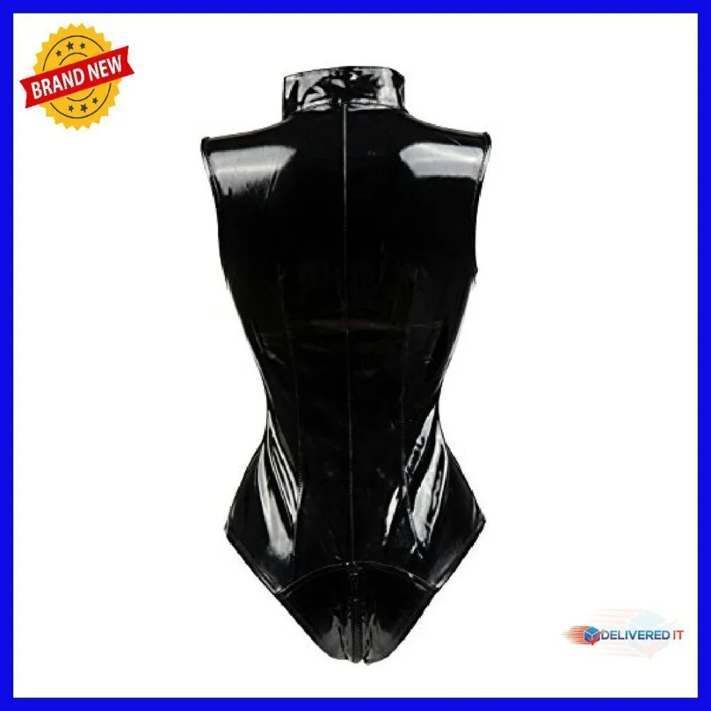 Wet Look PVC Zip Up Bodysuit Teddy Lingerie Clubwear
